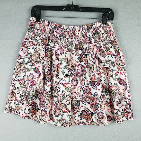 NAF NAF Dresses & Skirts - NafNaf Paris Size IT 40 Smocked Waist Layered Mini Skirt Colorful Paisley Floral